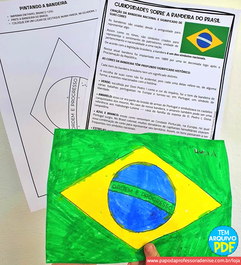 Bandeira do Brasil para Imprimir e Pintar - Papo da Professora Denise