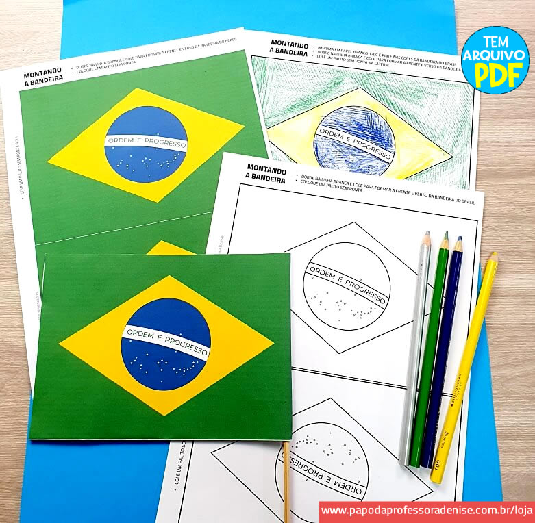 Bandeira do Brasil para Imprimir e Pintar - Papo da Professora Denise