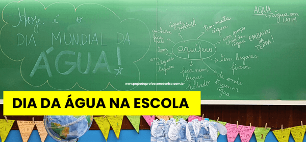 aula sobre o Dia da Água com frase na lousa — sequência didática anos iniciais