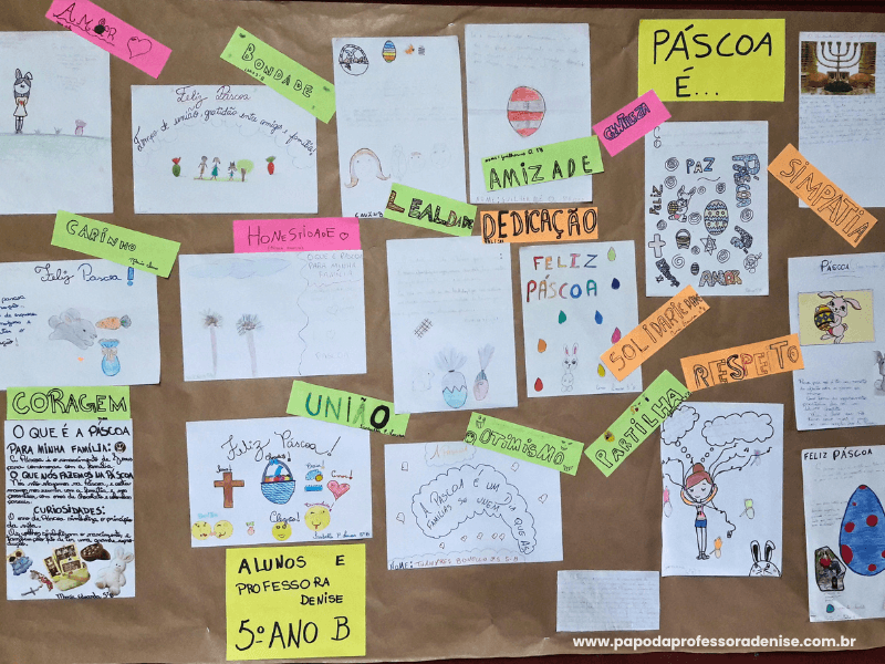  painel coletivo Páscoa escola anos iniciais dinâmica valores Páscoa na Escola