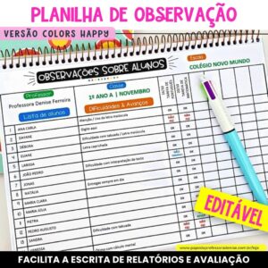 Planilha de Observação de Alunos Editável