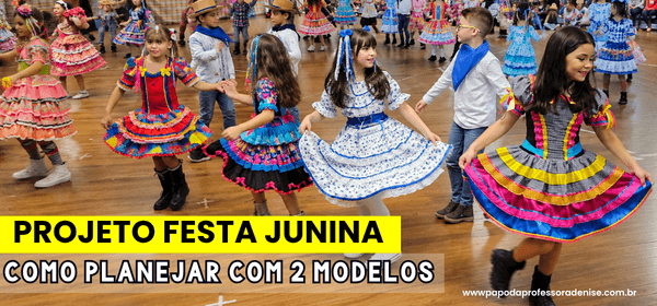 Crianças apresentando dança em projeto de festa junina na escola