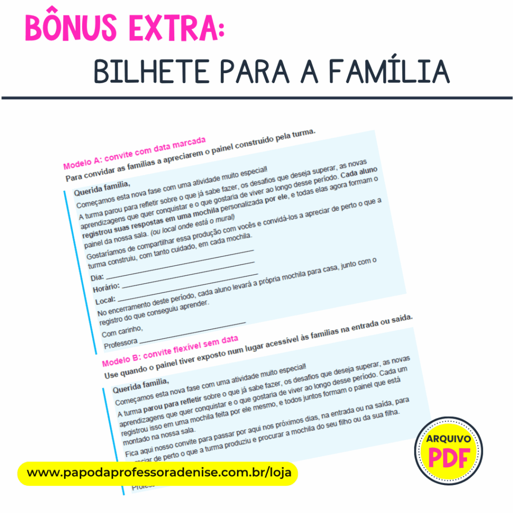Bilhete para convidar a família para a exposição