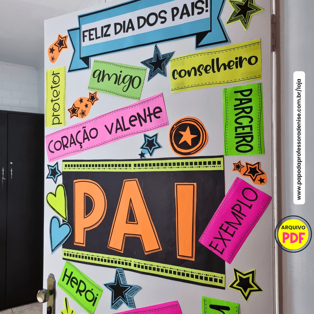 Decoração e Atividade Adjetivos de Pai 9 detalhe superior do painel dia dos pais com flâmula e adjetivos