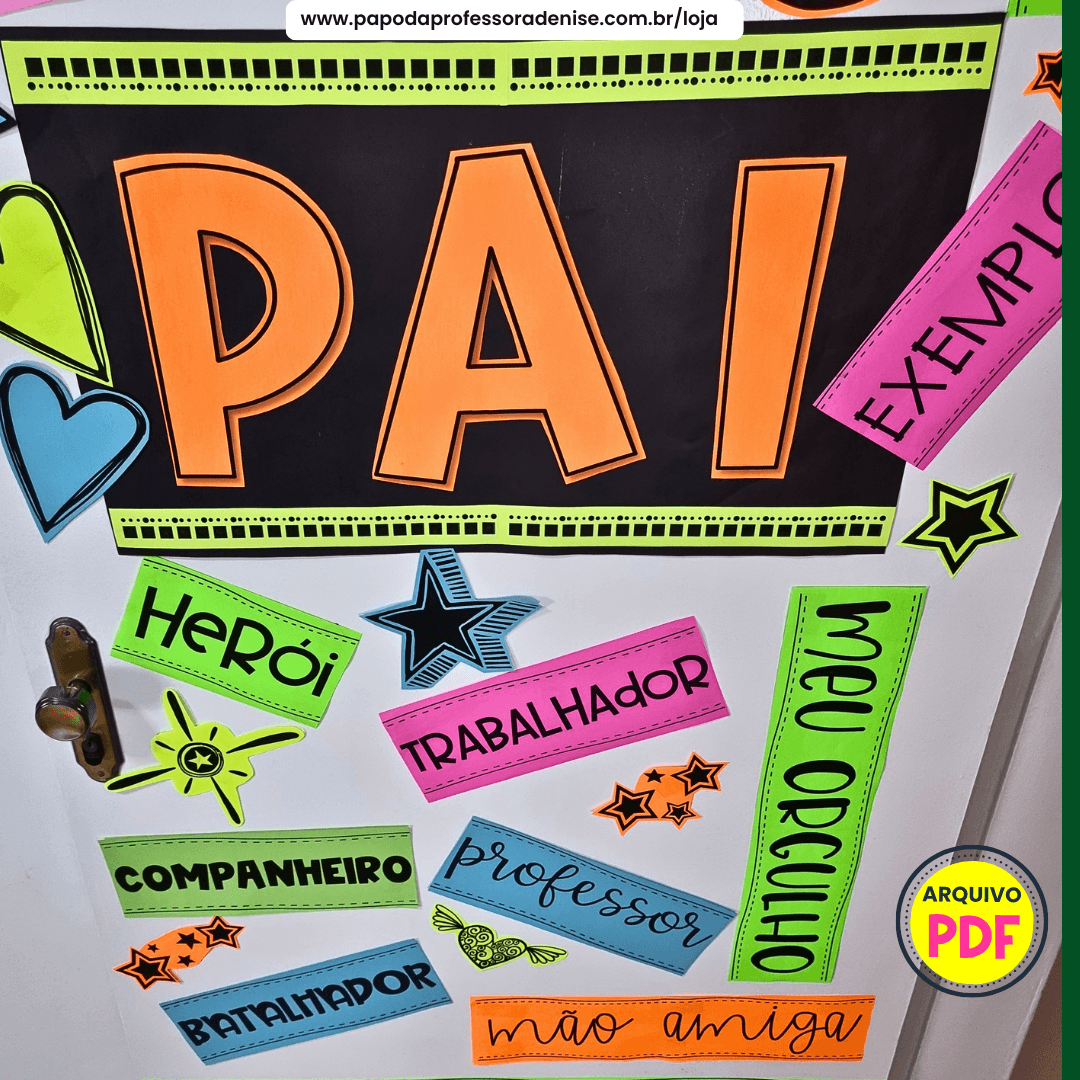 Decoração e Atividade Adjetivos de Pai 6 detalhe inferior da decoração dia dos pais com os adjetivos recortados