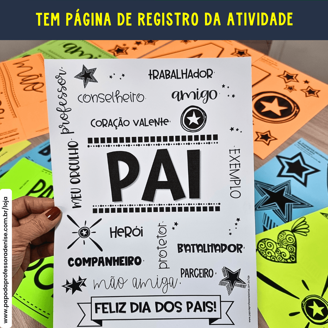Decoração e Atividade Adjetivos de Pai 4 página de registro da decoração dia dos pais para o aluno colorir